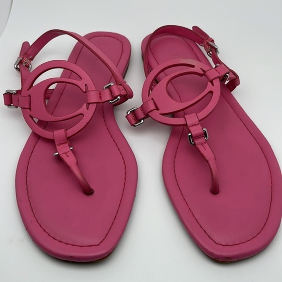 COACH Jeri Hot Pink‎ Leather Thong Sandals Size 8.5 - Picture 4 of 12